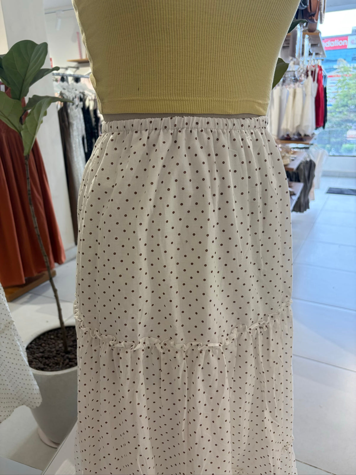 Brown Polka White Skirt