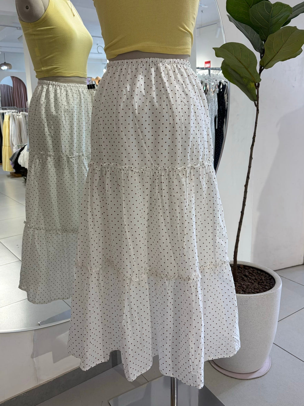 Brown Polka White Skirt
