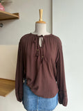 Front Tie Brown Long Sleeve Top