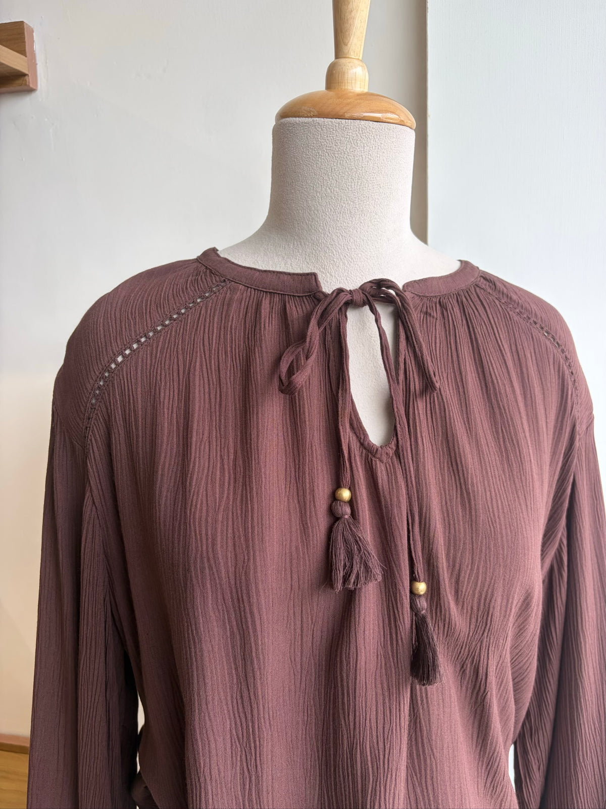 Front Tie Brown Long Sleeve Top