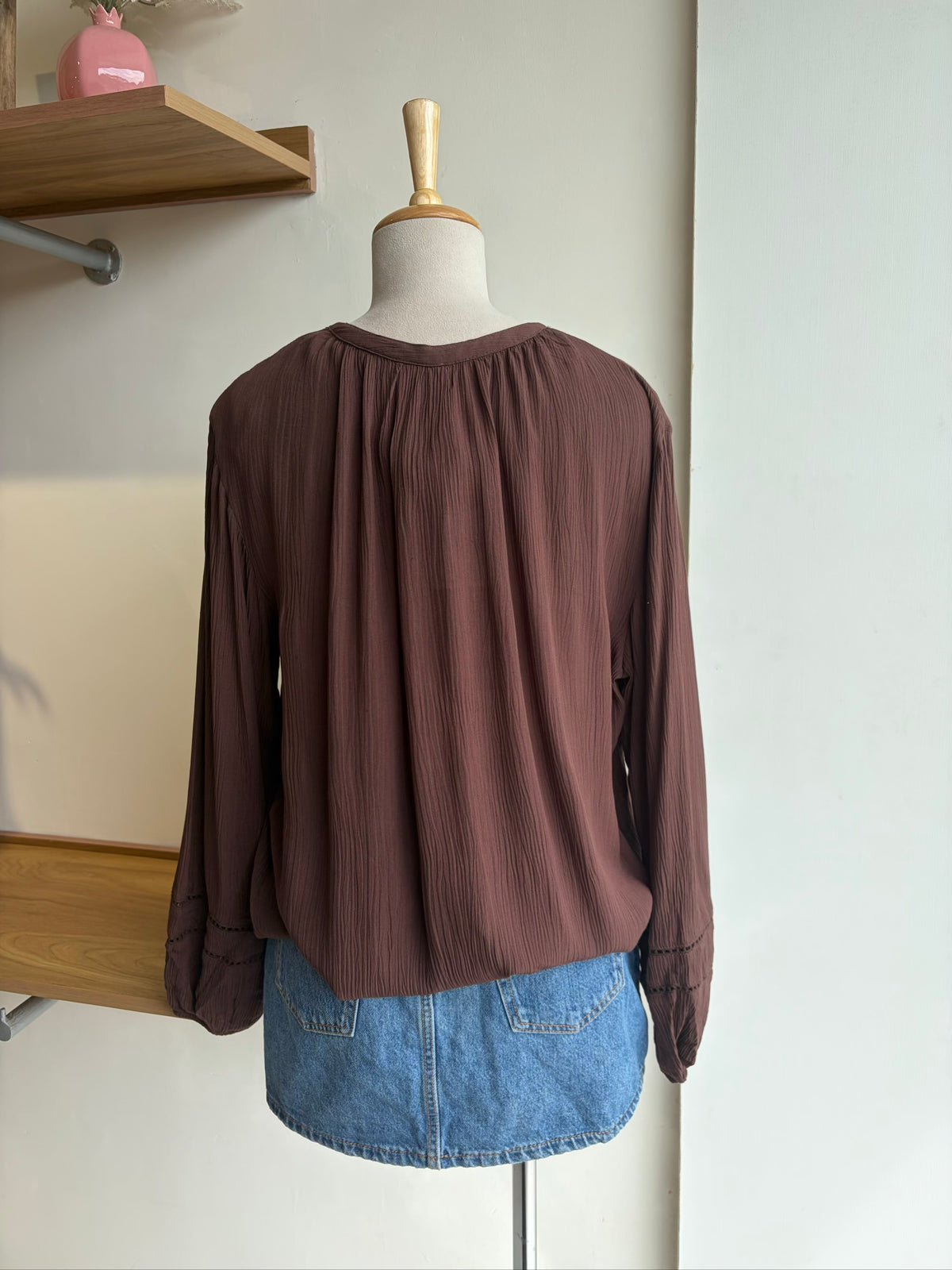 Front Tie Brown Long Sleeve Top