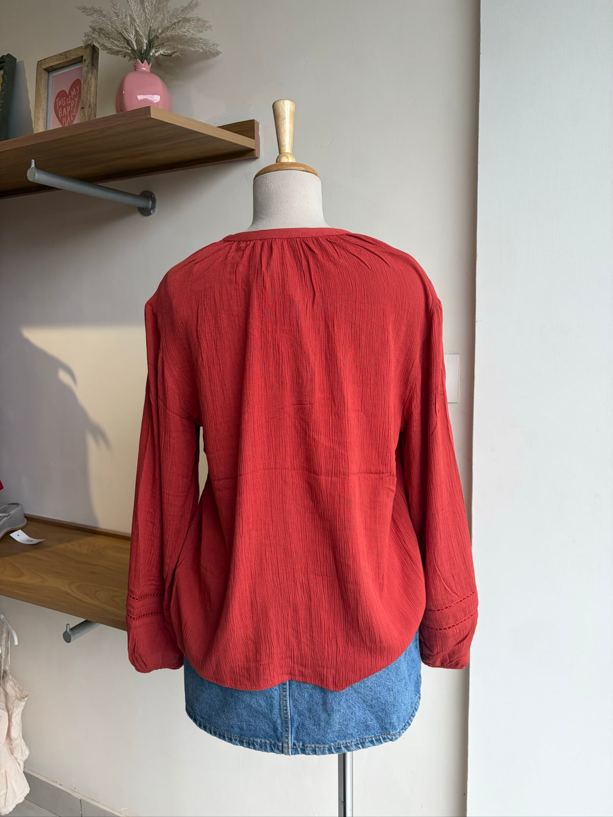 Front Tie Brick Orange Long Sleeve Top