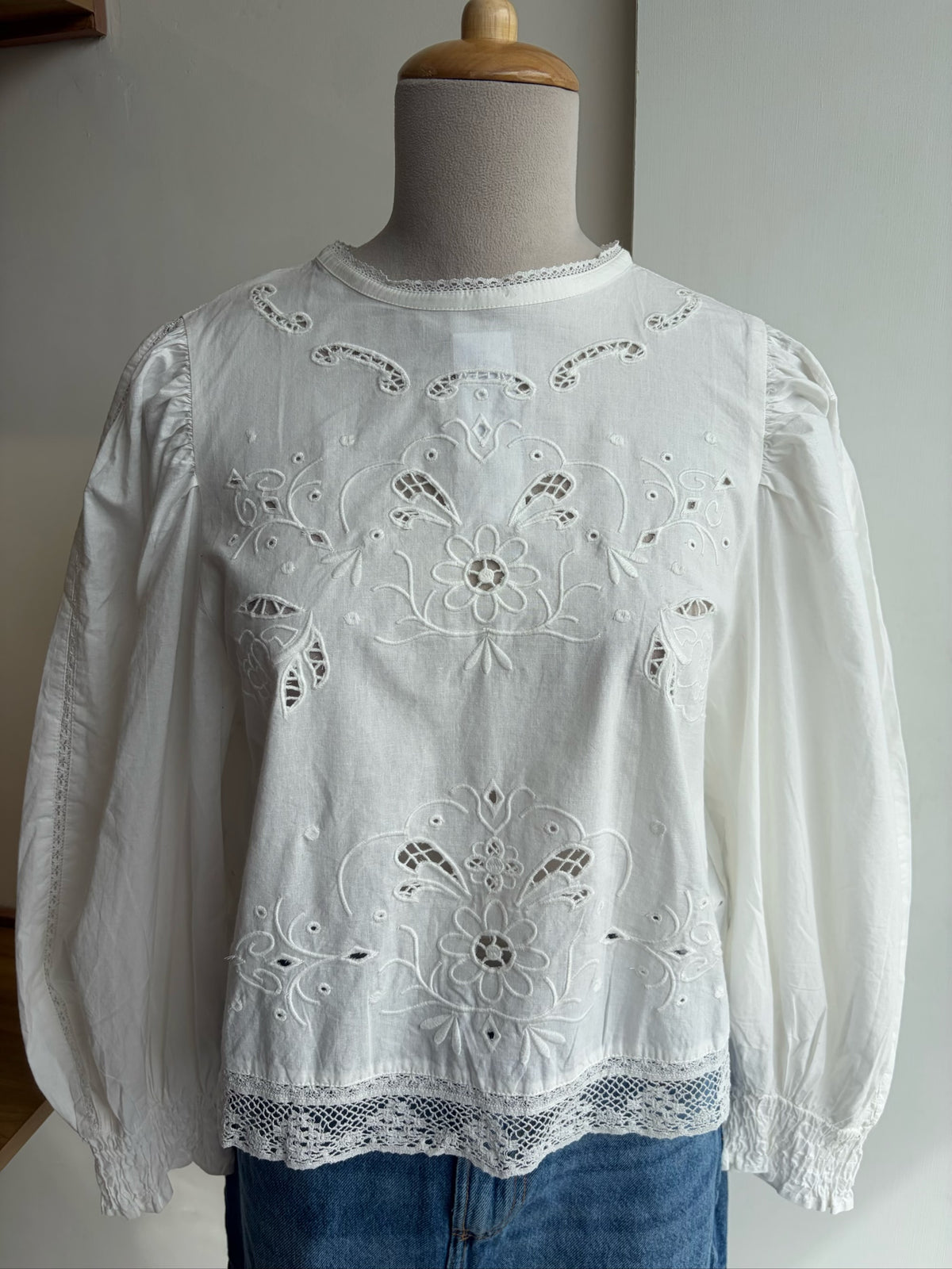 White Back Tie Cutwork Top