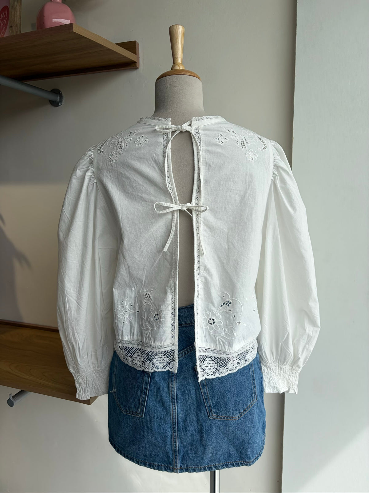 White Back Tie Cutwork Top