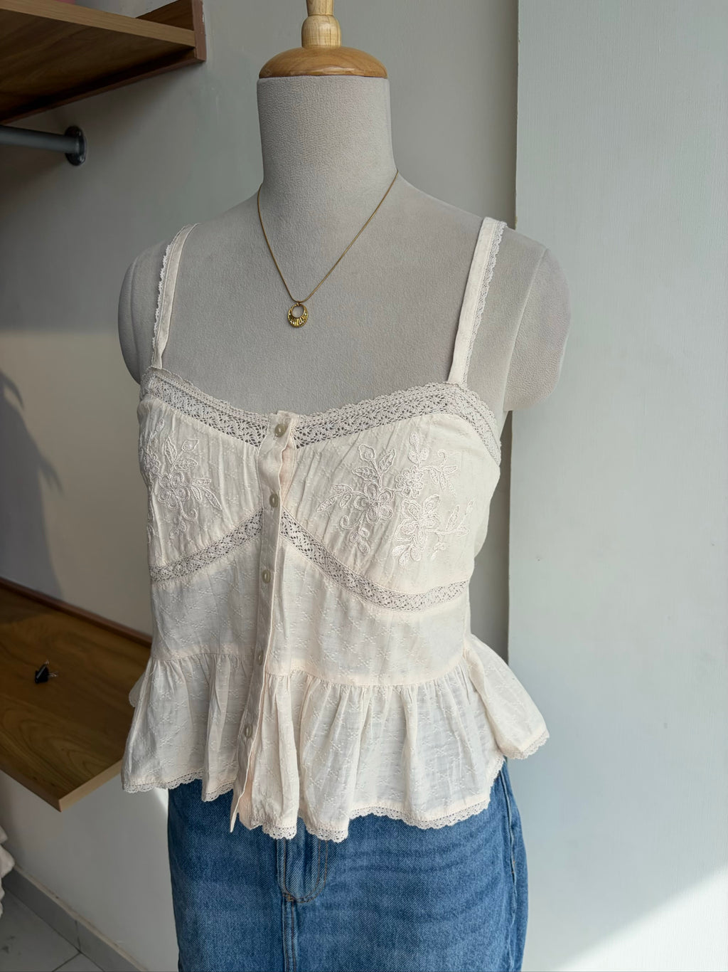 Embroidered Top with Lace Detailing