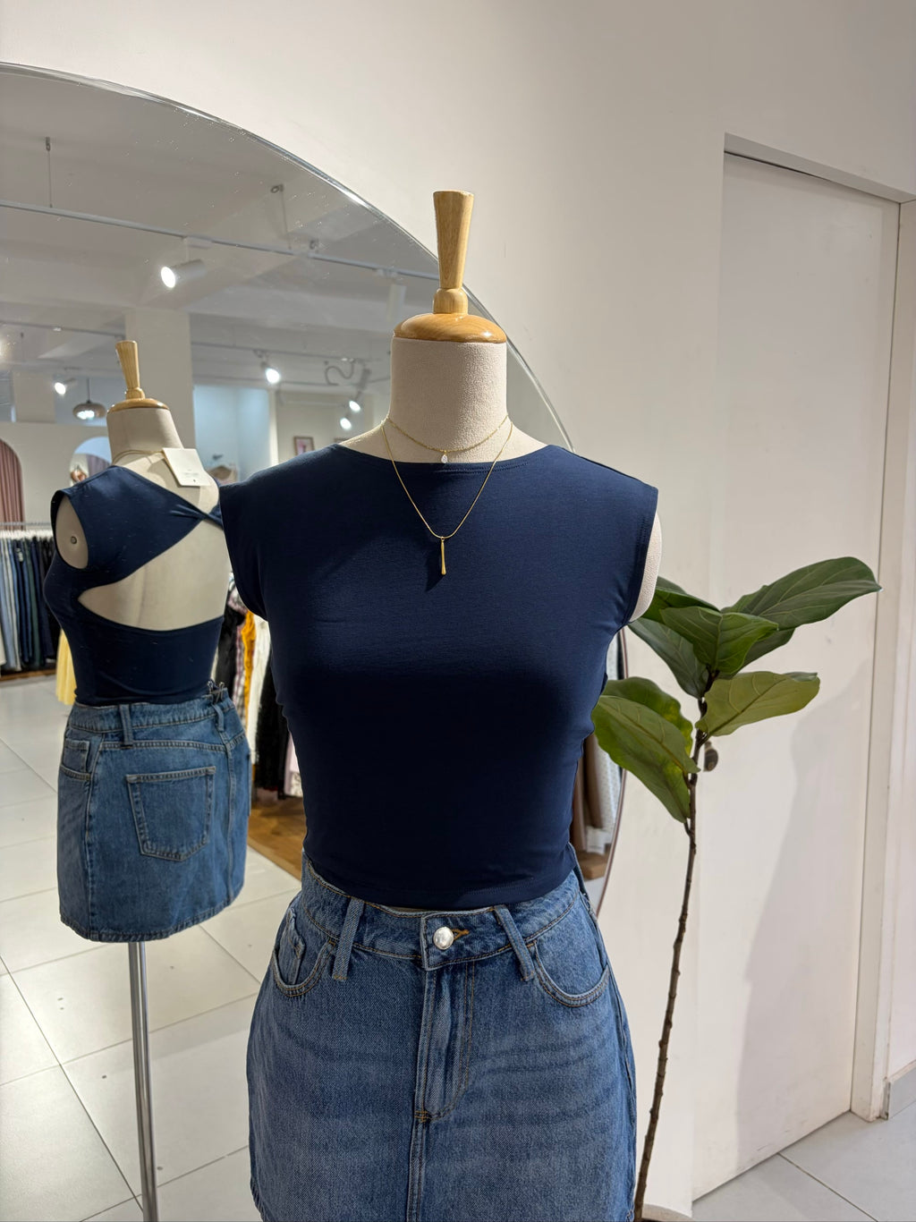 Navy Blue Twisted Back Top