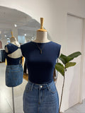Navy Blue Twisted Back Top