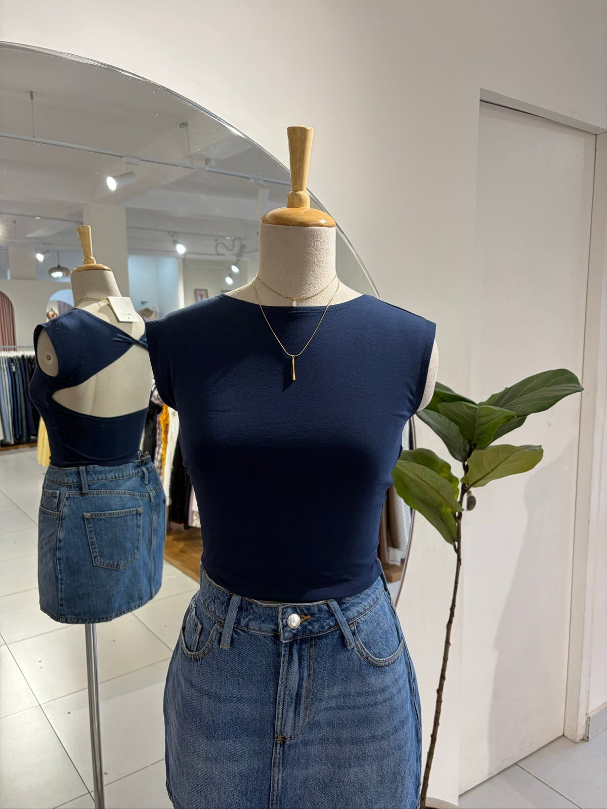 Navy Blue Twisted Back Top