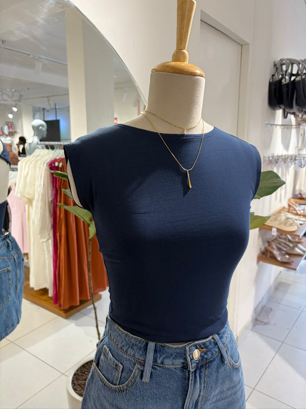 Navy Blue Twisted Back Top