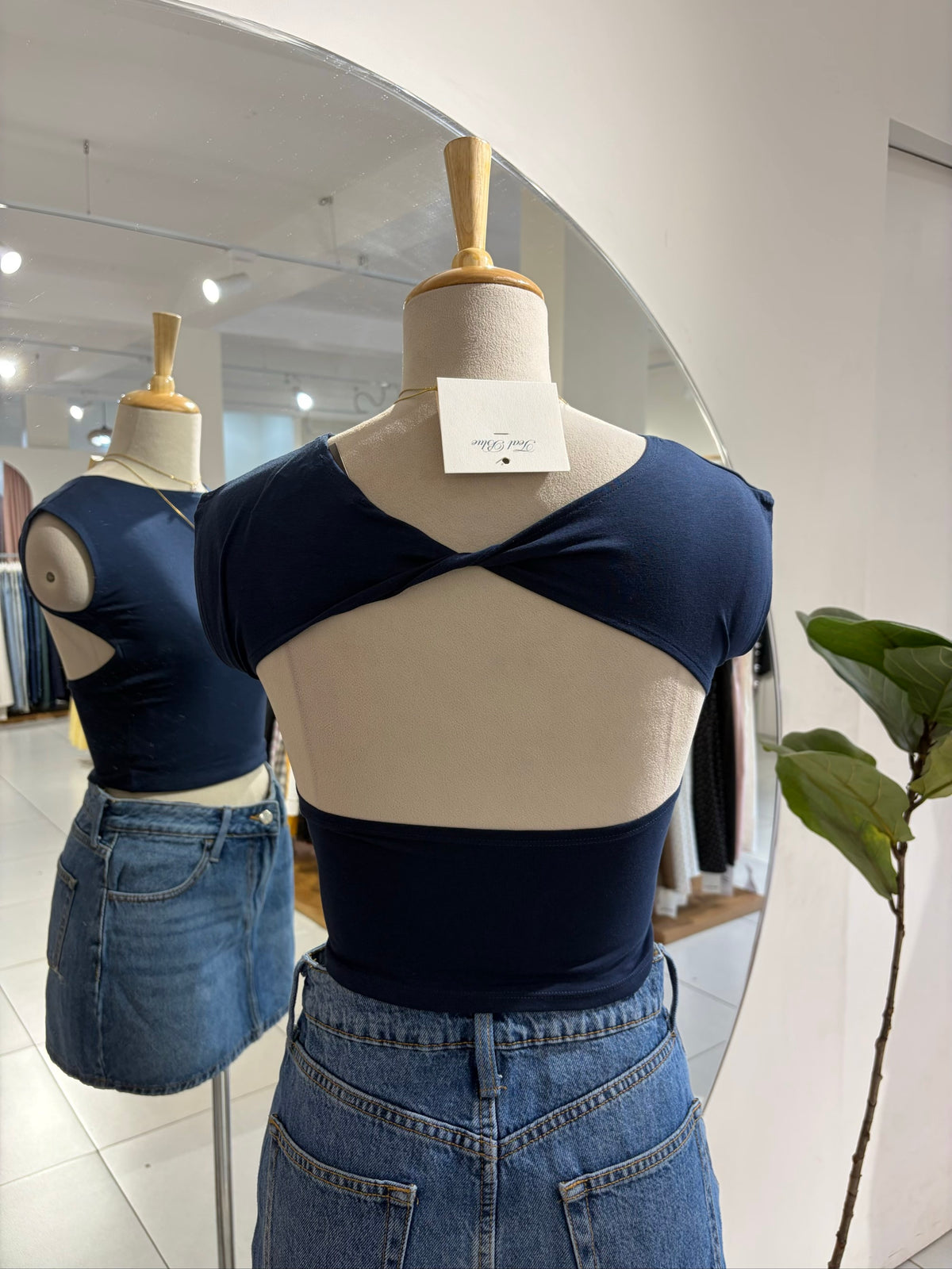 Navy Blue Twisted Back Top