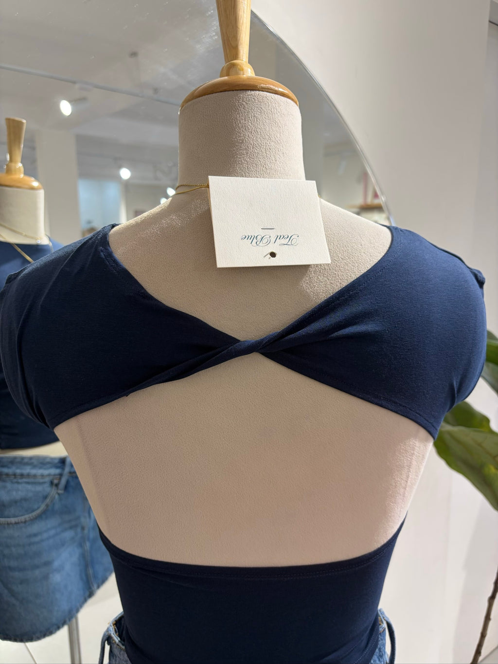 Navy Blue Twisted Back Top