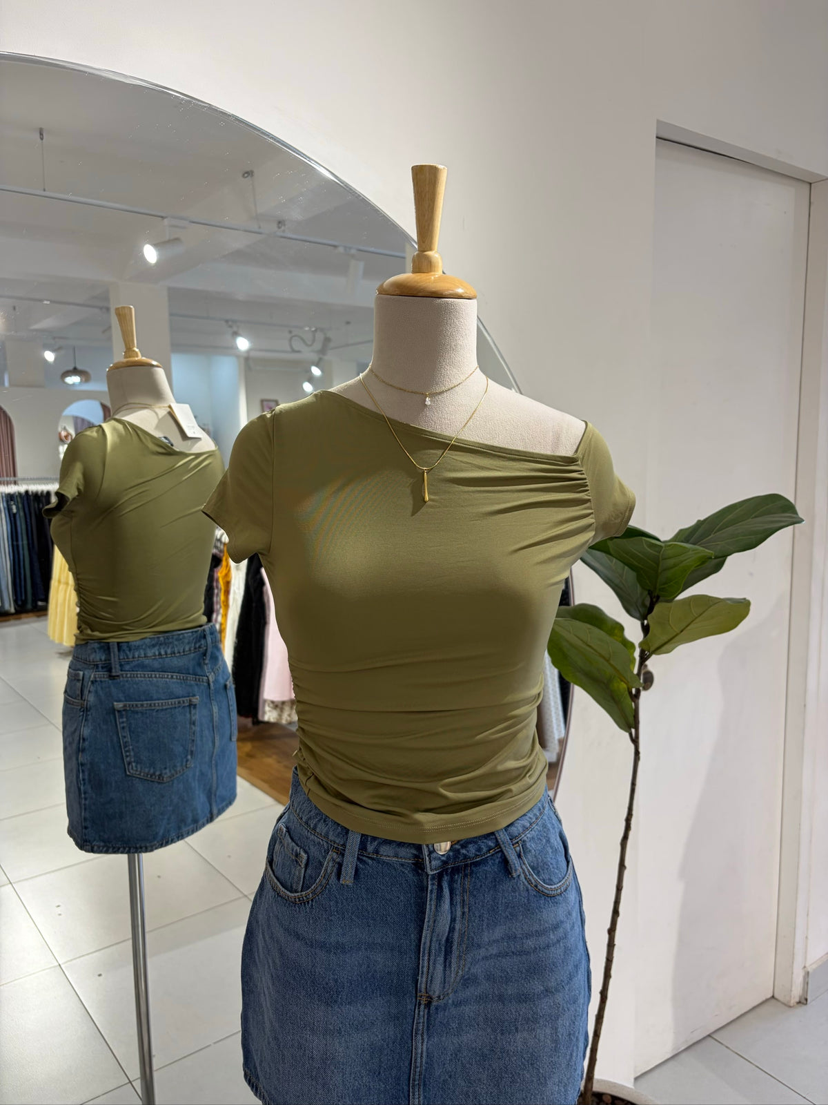 Side Ruched Green Top