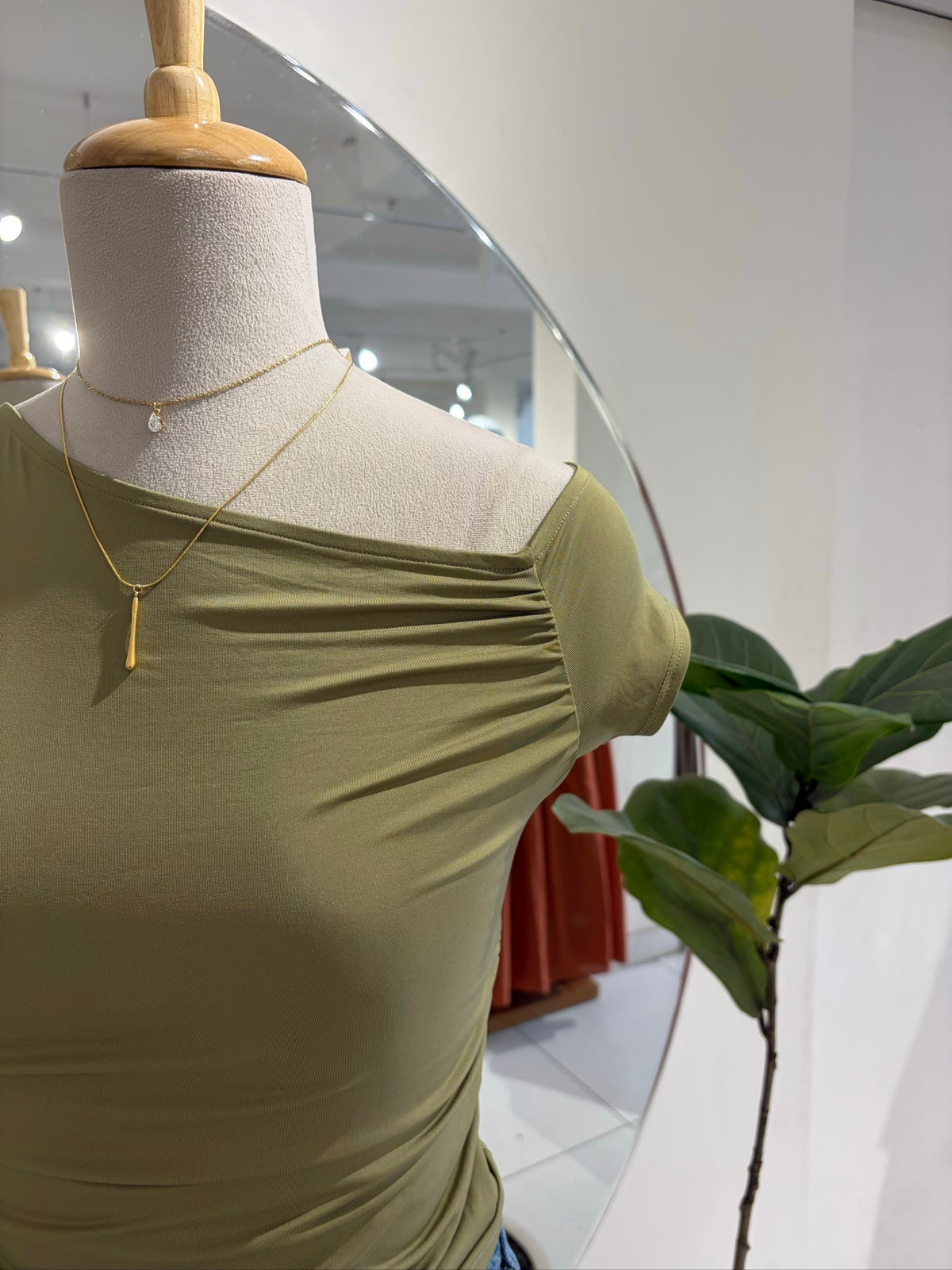 Side Ruched Green Top