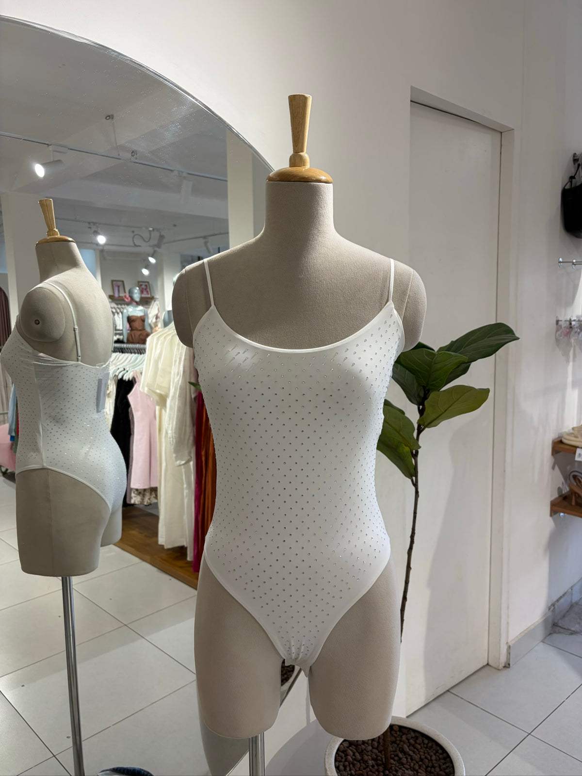 White Rhinestone Bodysuit