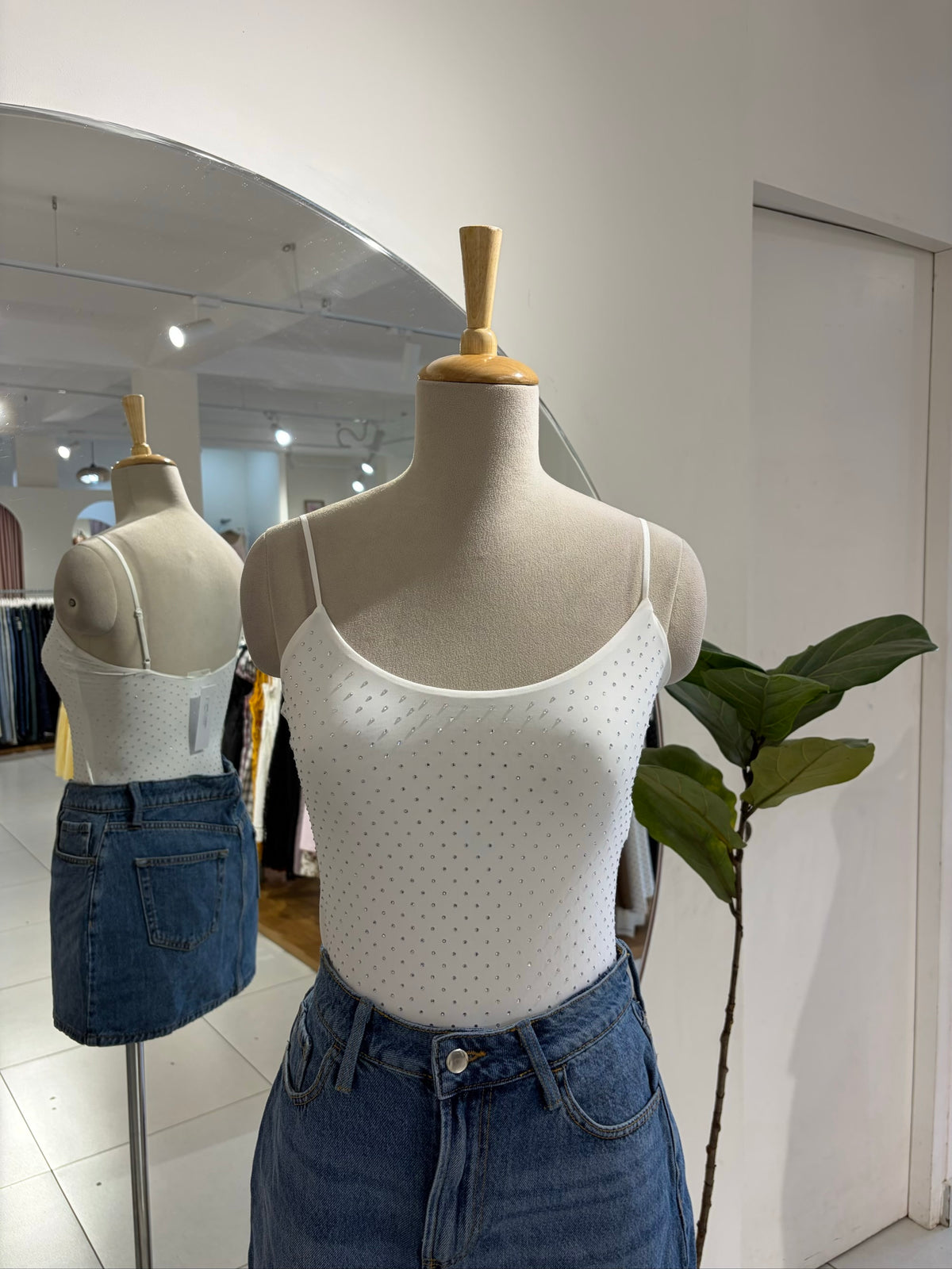White Rhinestone Bodysuit
