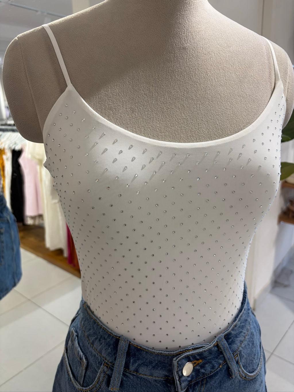 White Rhinestone Bodysuit