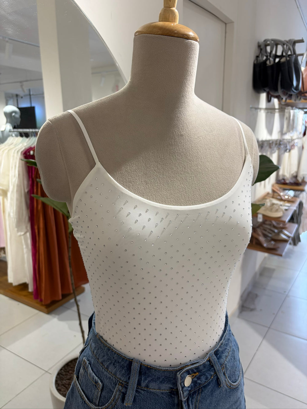 White Rhinestone Bodysuit